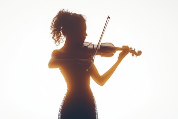 Silhouette of a woman playing violin with a soft glowing light