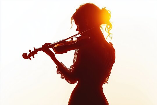 Romantic silhouette of a violinist at sunset - Powered by Adobe