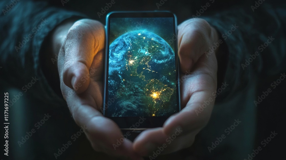 Poster hyper-realistic generic smartphone in use, perfect for tech and communication themes