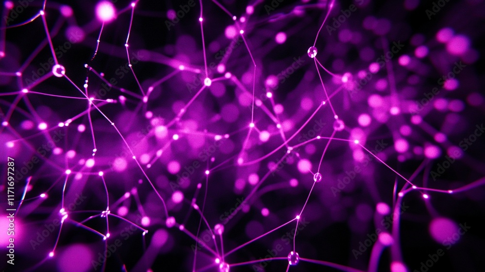 Aufkleber abstract purple network with glowing nodes and connections.