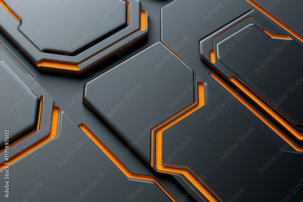 Poster black and orange background with a grid of squares