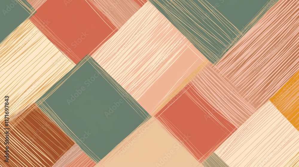 Aufkleber abstract geometric pattern with textured squares in warm and cool tones.