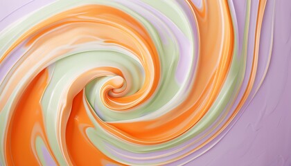 Obraz premium Pastel swirls of orange and mint green on a solid lavender backdrop.