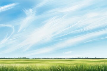 Obraz premium Field of grass with a clear blue sky in the background