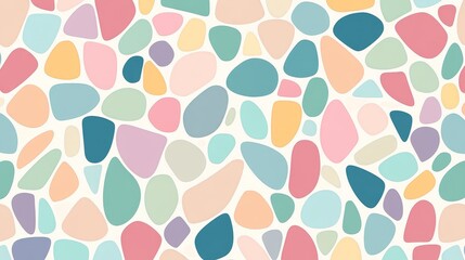 A colorful abstract pattern featuring smooth, irregular shapes in pastel hues.