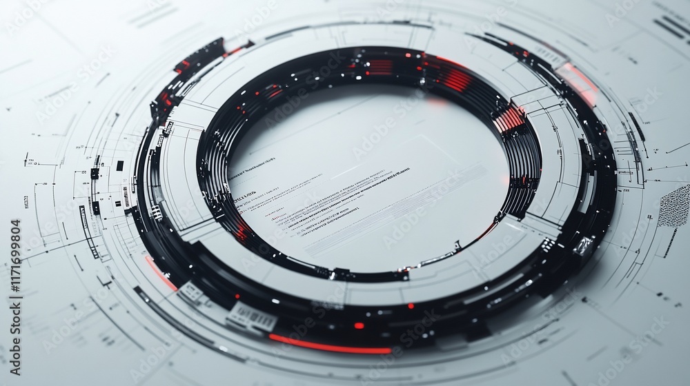 Aufkleber Abstract circular technological design with red and black accents.