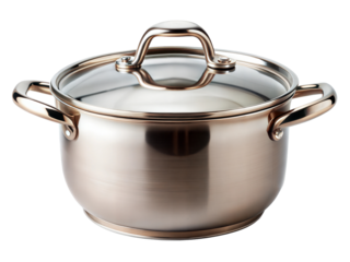 A stainless steel cooking pot with a transparent lid rests on a clean surface, ideal for stovetop cooking or simmering. This versatile kitchen tool accommodates diverse culinary needs.