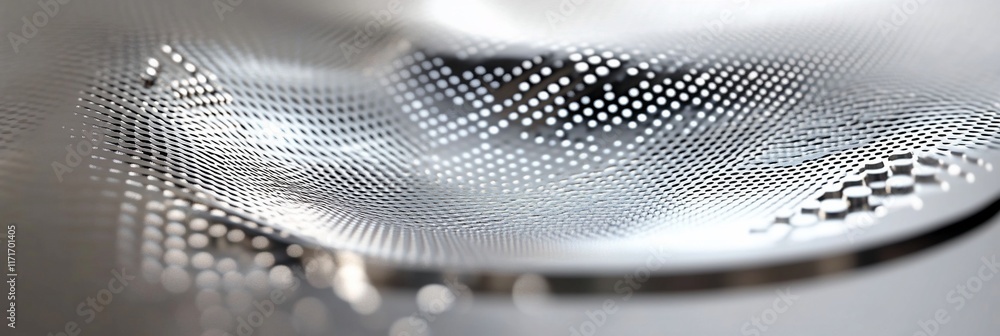 Poster abstract metallic surface with perforated pattern, wavy texture.