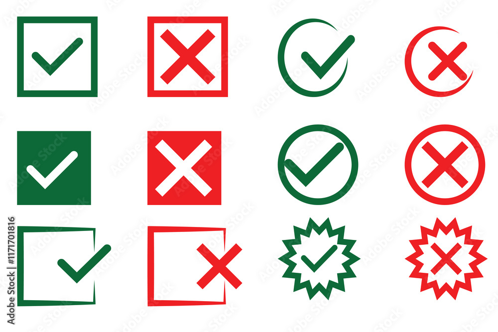Poster tick and cross checkmark icon. check mark and wrong mark icon design. yes and no buttons. yes and no