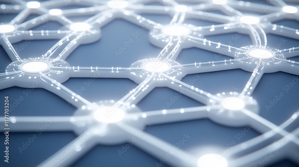 Fototapete Abstract network connection; glowing nodes linked by lines, forming a complex web.