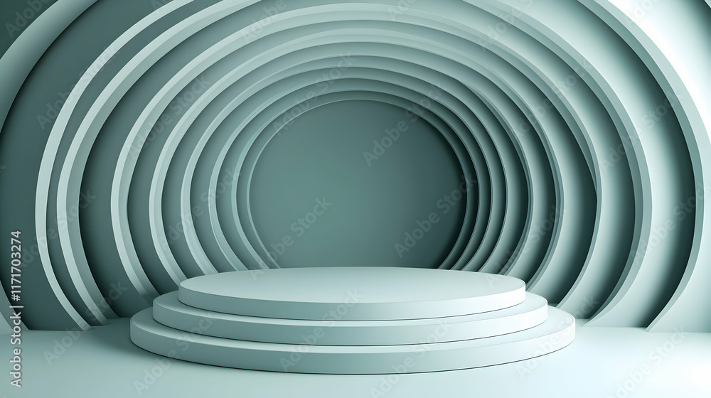 Aufkleber abstract 3d render of a minimalist, elegant platform with concentric circles backdrop, ideal for pro
