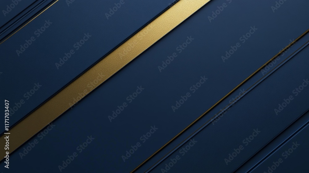 Poster elegant blue and gold abstract design with diagonal lines and textured background.