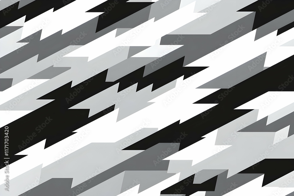 Poster abstract grayscale geometric pattern, dynamic diagonal lines, sharp angles, modern design, seamless 