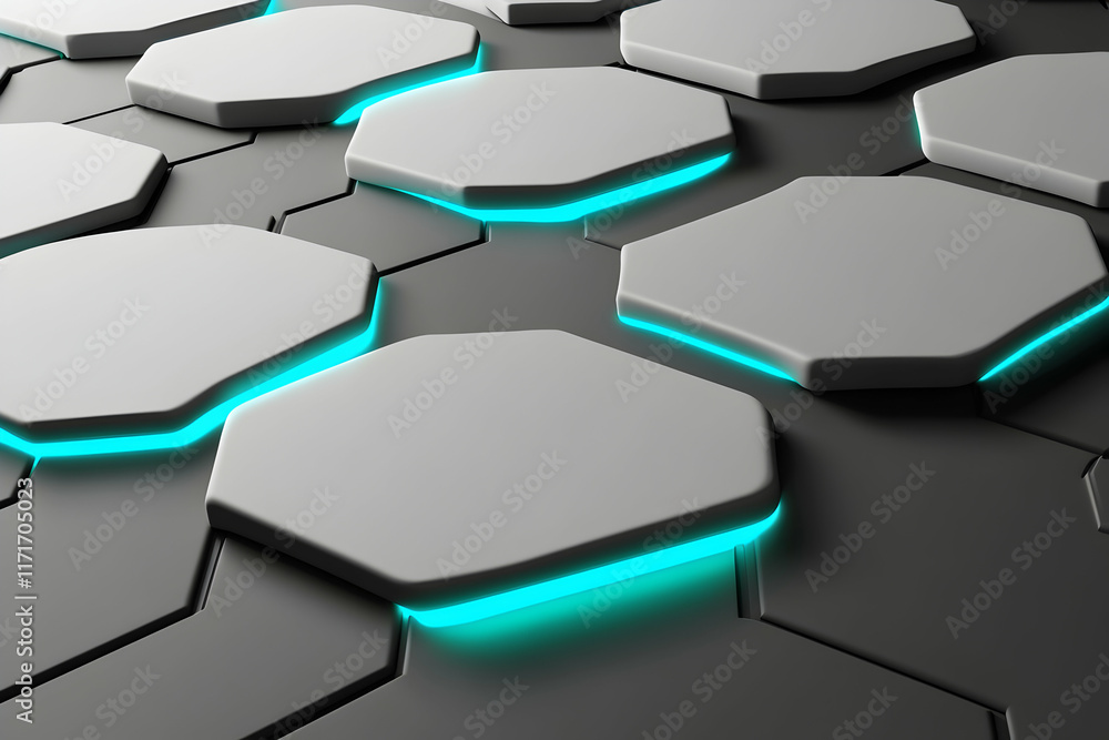 Poster abstract hexagonal pattern with glowing turquoise edges. futuristic, technological background image 