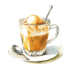 A watercolor vector painting of a cup of Vietnamese egg coffee, isolated on a white background. Vietnamese Egg Coffee vector.


