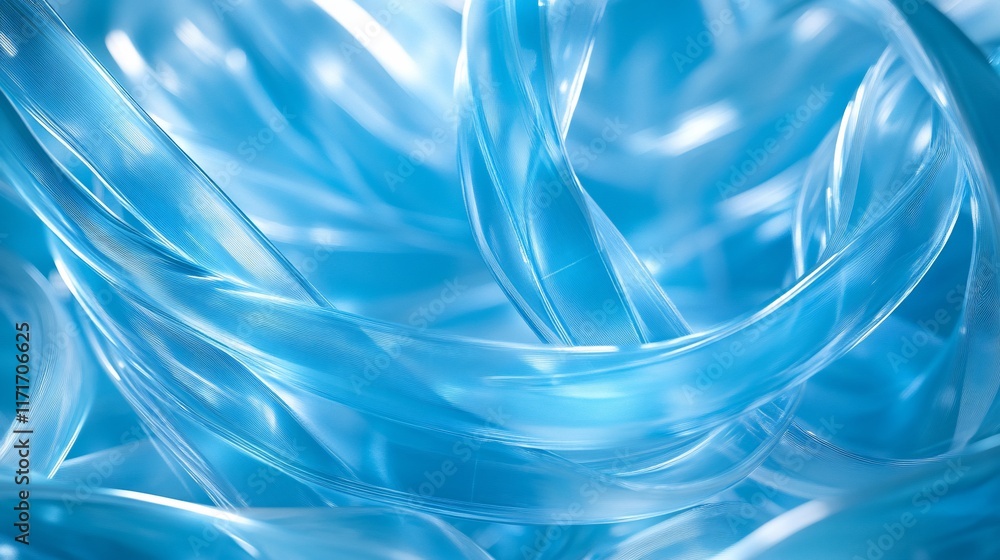 Poster Abstract blue translucent ribbons swirling, creating a dynamic and elegant design.