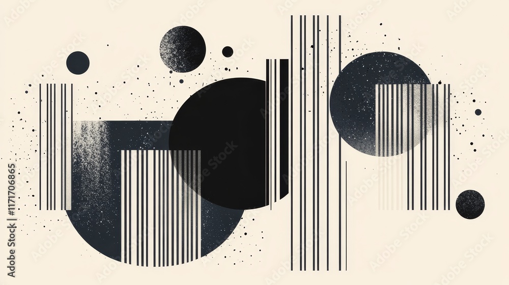 Poster abstract design featuring circles and vertical lines, creating a modern artistic composition.