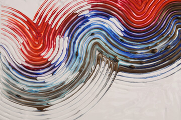 Abstract modeling clay, color pour acrylic line wave strip painting wall. Canvas relief hand drawn grunge geometric texture background.