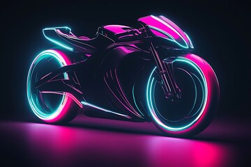 Futuristic bike, neon glow, dark studio.
