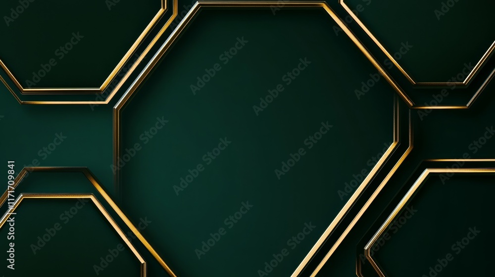 Aufkleber a geometric design featuring hexagonal shapes with a dark background and golden outlines.