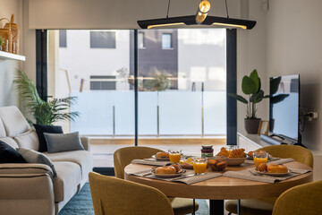 Modern Living Room with Breakfast Table Setup