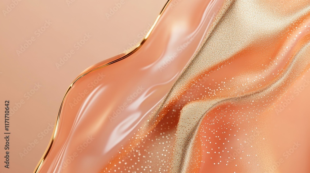 Poster abstract composition of flowing textures with a soft, warm color palette and shimmering details.