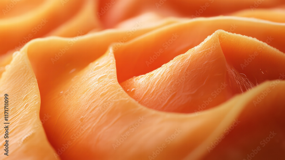Poster close up of soft, wavy orange fabric with smooth texture, creating warm and inviting atmosphere. del