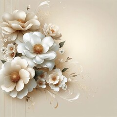 Elegant Floral Arrangement Featuring White and Gold Flowers with Artistic Leaves and Stems in a Soft, Neutral Background Illustrating the Harmony and Tranquility of Nature's Beauty and Serenity