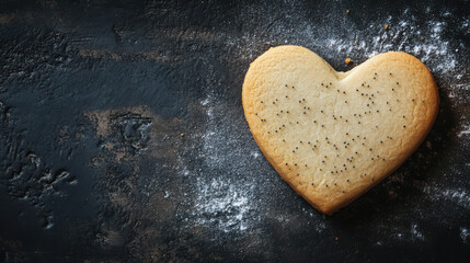 heart shaped cookie with touch of elegance, surrounded by flour, perfect for any occasion. This delightful treat adds sweet charm to your dessert table