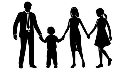 Family Walking Holding Hands Silhouette Vector Illustration - Perfect for Stock Graphics