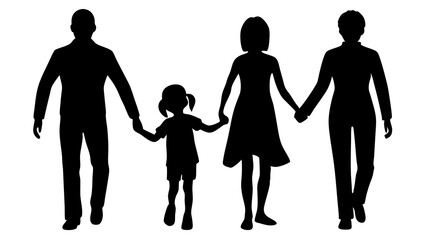 Family Walking Holding Hands Silhouette Vector Illustration - Perfect for Stock Graphics