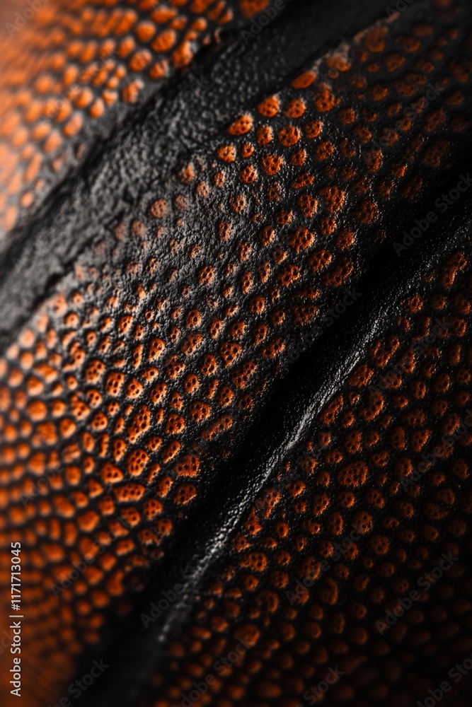 Poster close-up of a basketball's textured surface, showing its orange and black pebbled pattern.