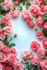 A bunch of pink roses on a white background