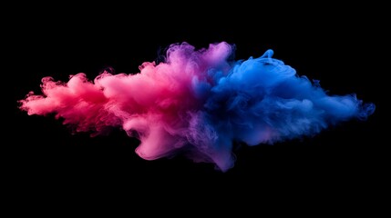Fototapeta premium Abstract pink and blue smoke cloud against a black background. A vibrant, dynamic image.