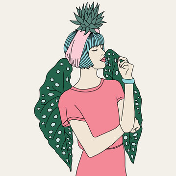 Woman With Leaf Wings and Pineapple Headband