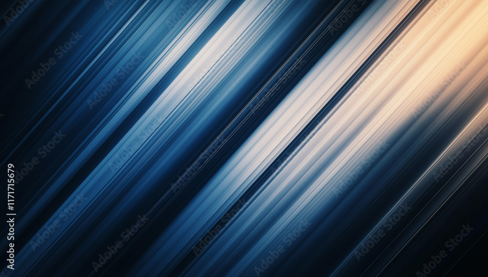 Poster abstract image featuring diagonal lines in shades of blue, white, and dark blue, creating a sense of