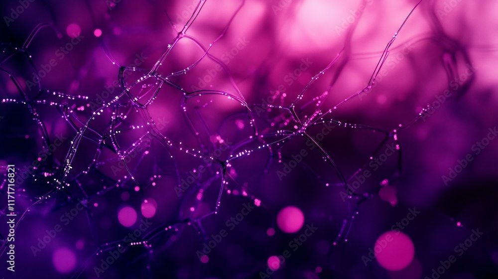 Poster abstract purple and pink network with glowing particles. (1)