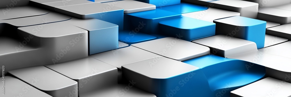 Poster Abstract 3D rendering of blue and white cubes. (1)