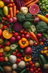 Variety of fresh fruits and vegetables showcasing earthy nutrition with vibrant colors and textures found in a market setting