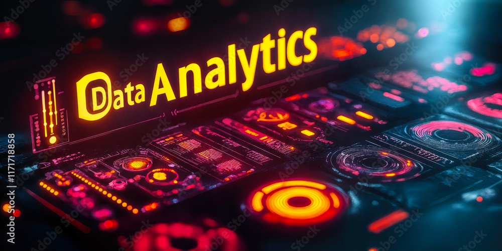 Poster data analytics 3d banner with ai models for advanced data processing capabilities