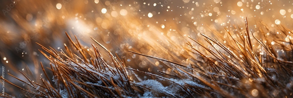 Aufkleber close-up of frost-covered grass blades with bokeh background. (1)
