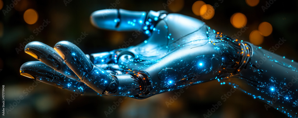 Aufkleber futuristic ai robot hand with digital interface signifying innovative communication technology