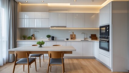 Contemporary light interior in modern new apartment