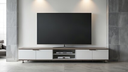 Fototapeta premium Contemporary living room with white wall and tv