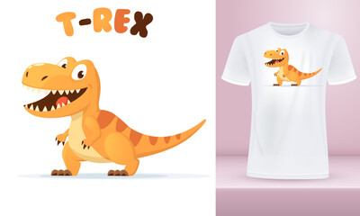 Funny Cartoon T-Rex Smiling, Playful Dinosaur Character Ideal for Kids Design and Print, Isolated Vector Character