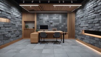 Contemporary studio with grey stone and led lighting