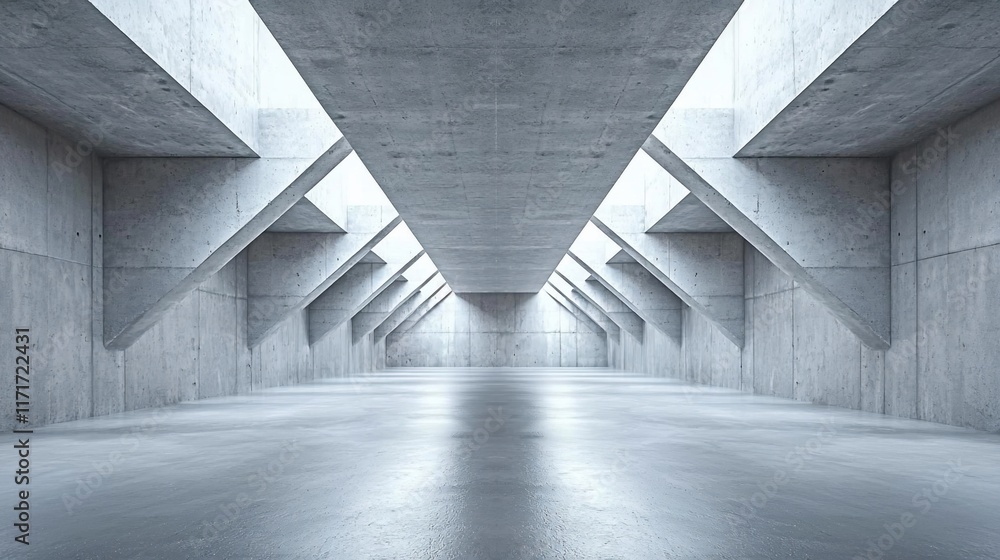Aufkleber modern minimalist concrete architecture interior with skylights, spacious and empty.