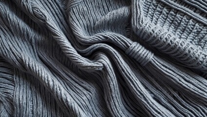 Cozy gray knitted blanket texture top view