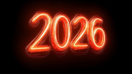 Bold orange 2026 numbers glowing brightly with dynamic golden sparkles, a festive and eye-catching new year 2026 celebration design for banners or greeting cards