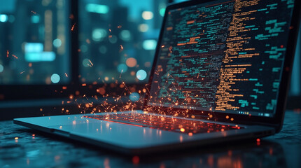 light particles coming out of a laptop screen